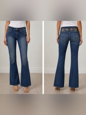 DKNY Jeans Greenwich Bootcut Embroidered Jeans Women’s Size 36 (18) Y2K Retro